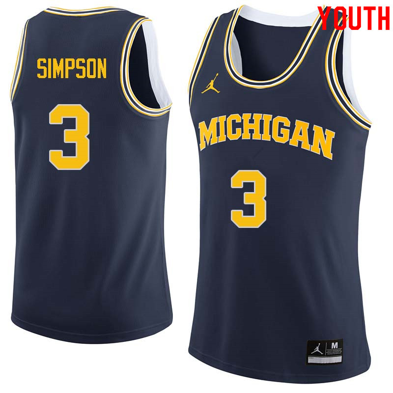 Youth #3 Zavier Simpson Michigan Wolverines College Basketball Jerseys Sale-Navy